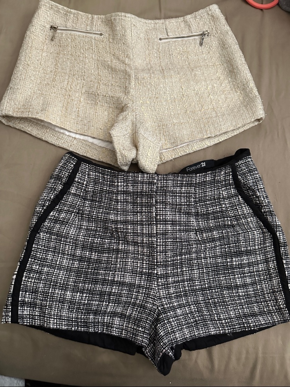 Forever 21 Black & Cream Tweed High-Waist Shorts Duo